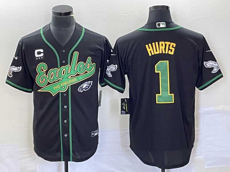 Men's Philadelphia Eagles #1 Jalen Hurts Black With C Patch Cool Base Stitched Baseball Jerseys,We sell and wholesale Men's Philadelphia Eagles #1 Jalen Hurts Black With C Patch Cool Base Stitched Baseball Jerseys on line form chian!